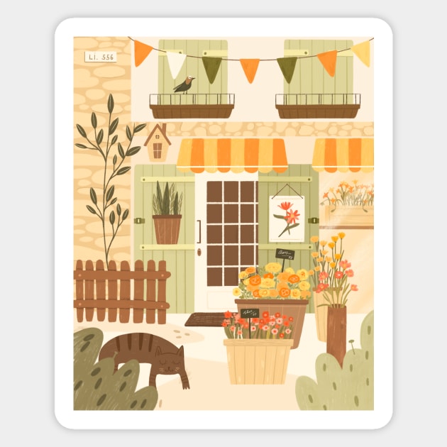 Flower shop street view Sticker by mikhaleeevich